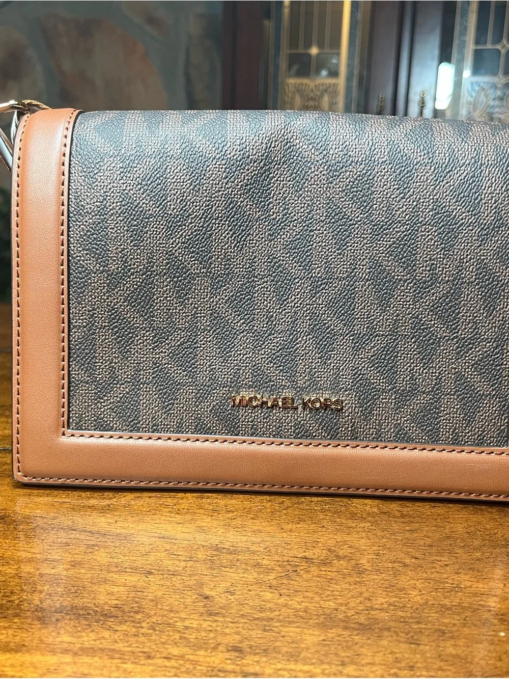 Michael Kors Brown and Black Logo Trim Crossbody